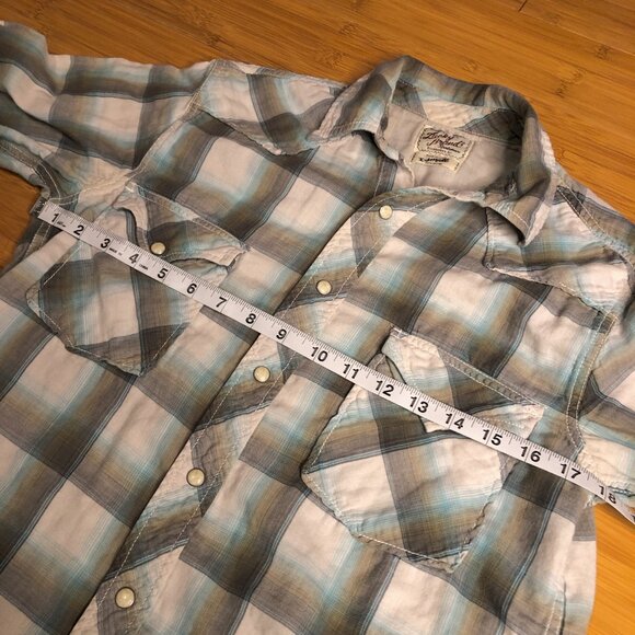 Lucky Brand Women's Western Plaid Cotton Linen Soft Pearl Shirt XS - Picture 4 of 6